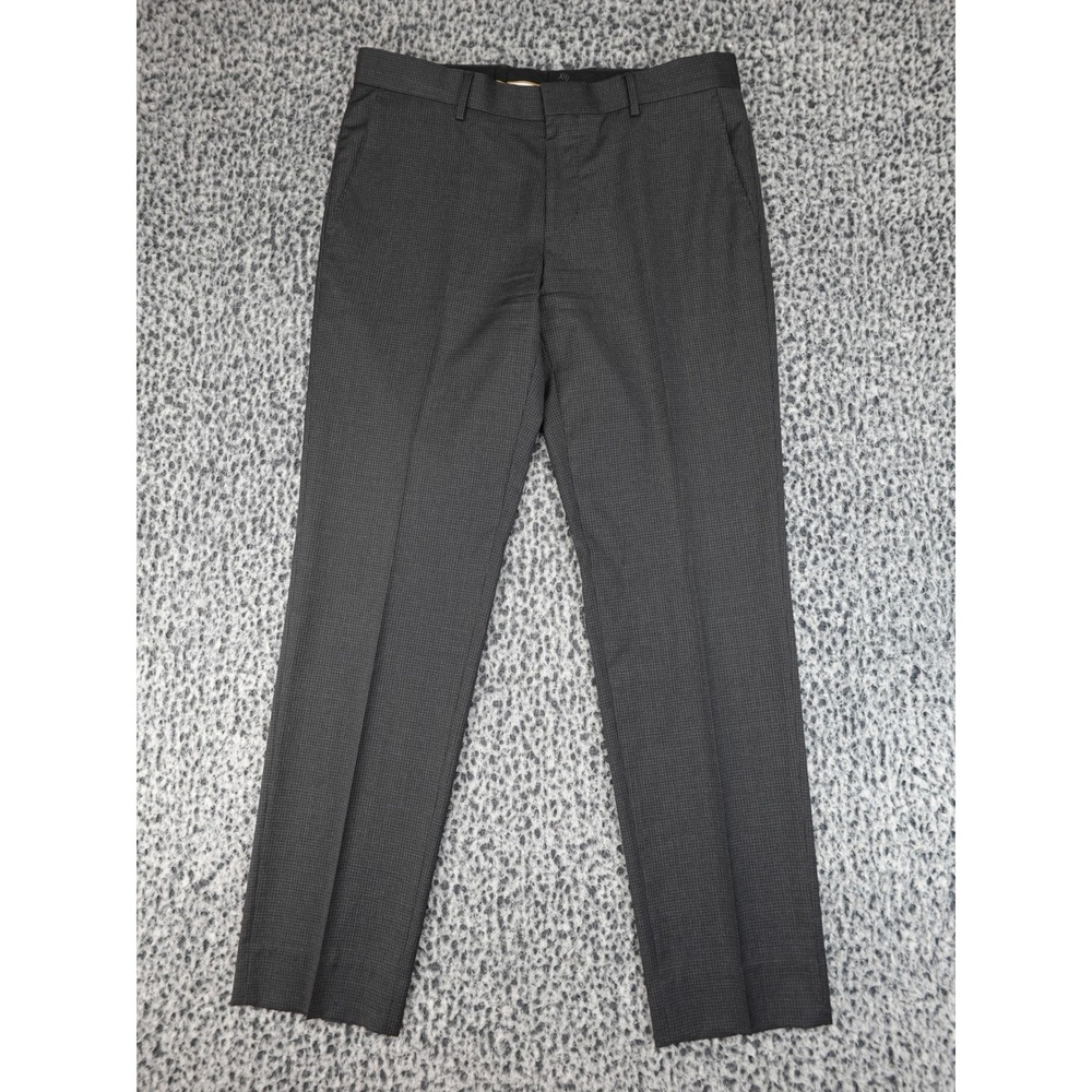 Hugo Boss Dress Pants Mens 38R Grey Excellent Micro-Check Flat Front Trousers
